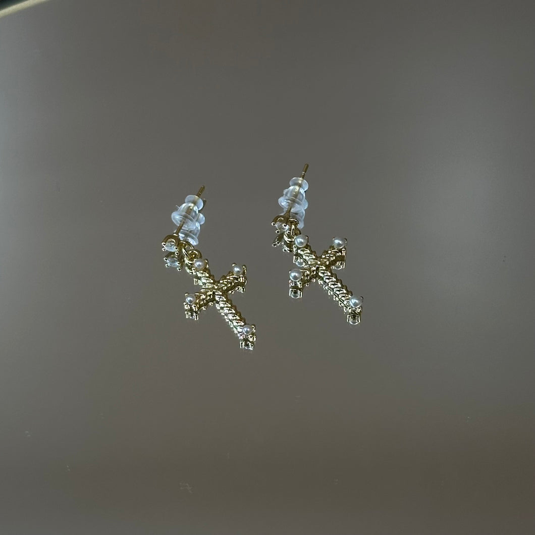Pearl Cross Earrings