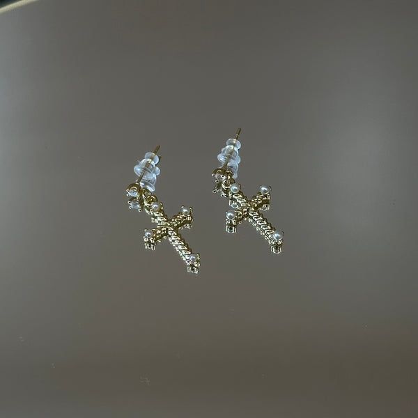 Pearl Cross Earrings