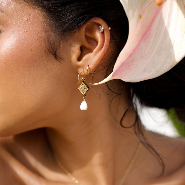 Mini Quilt Pikake Earrings