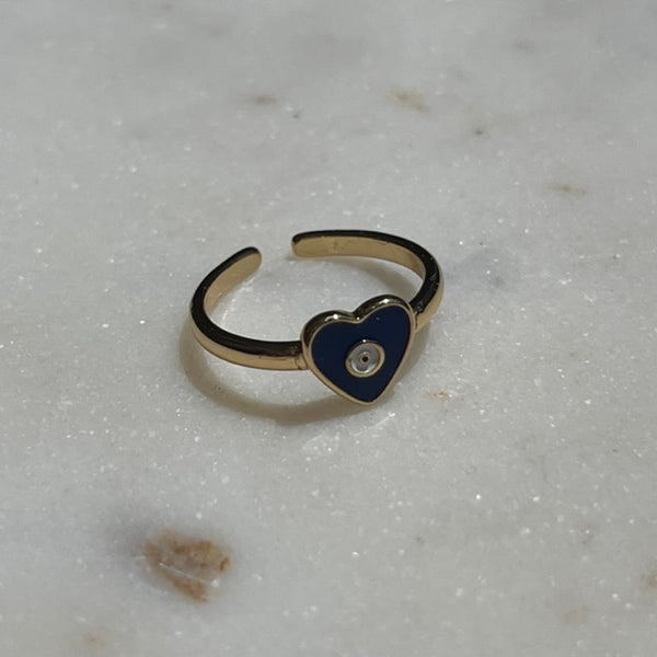 Blue Evil Eye Heart Ring