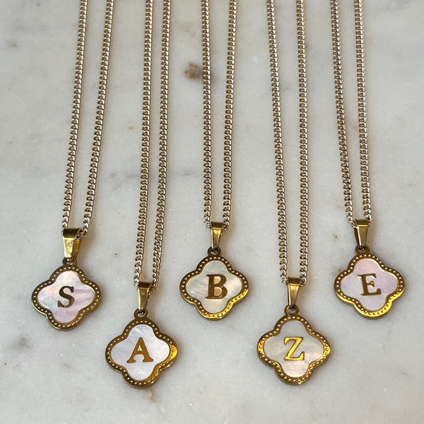 Creamy Clover Initial Necklace
