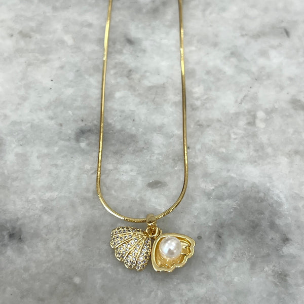 CZ Clam Shell Necklace
