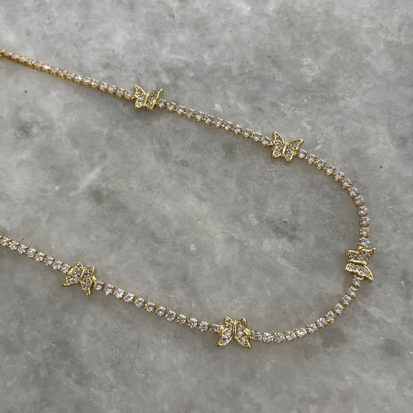 Gold Butterfly Tennis Necklace