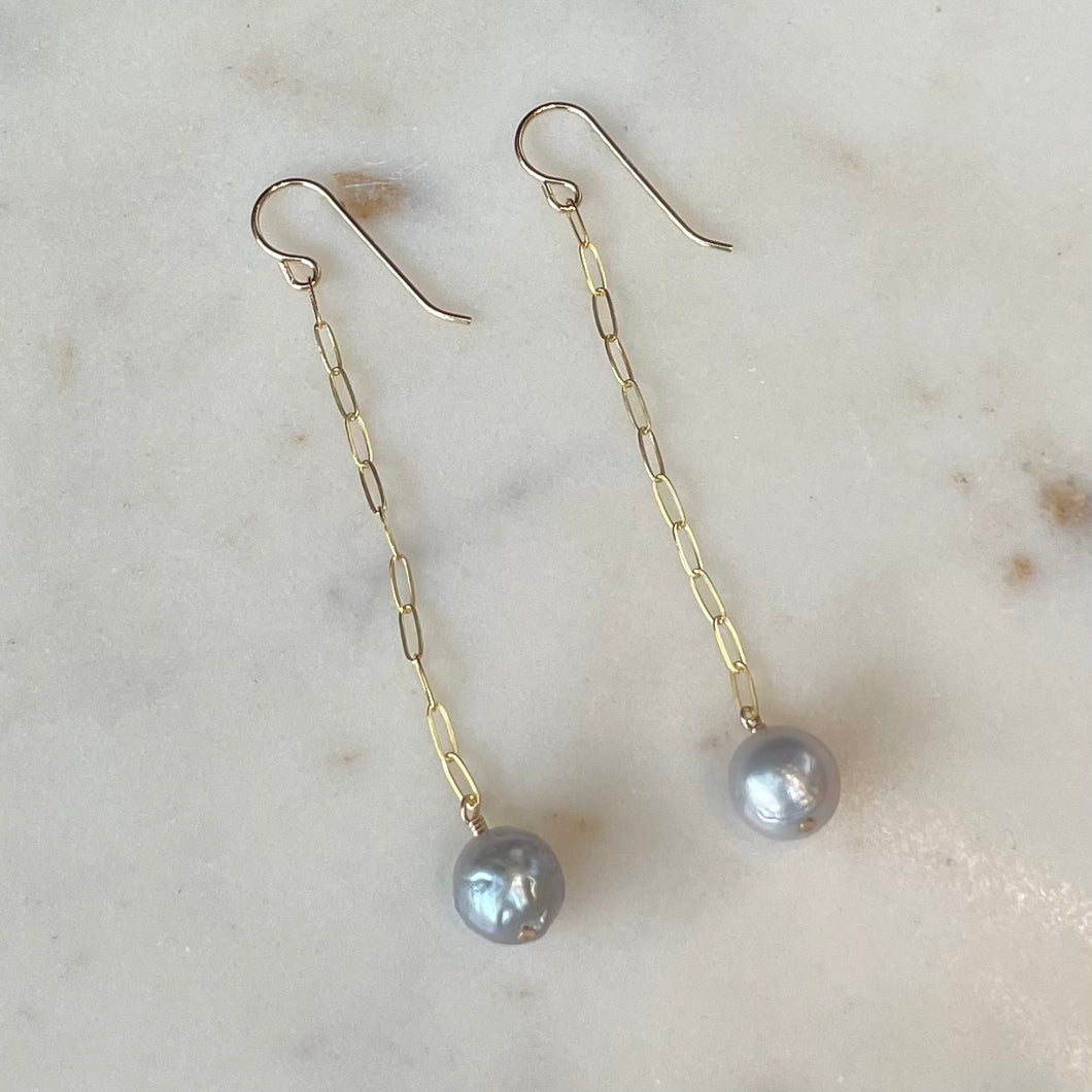 Silver Pearl Paperclip Earrings
